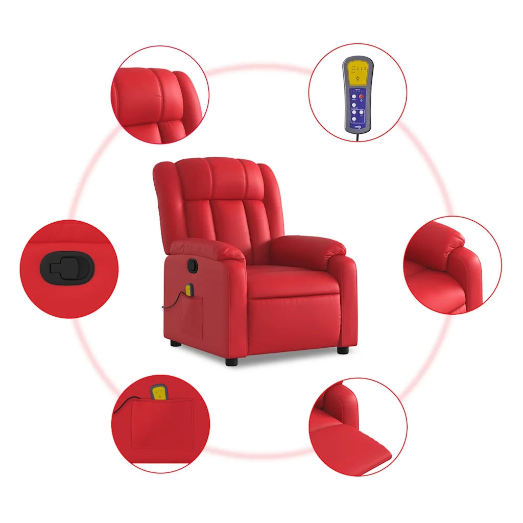 Poltrona Massaggiante Reclinabile Rossa in Similpelle 373572