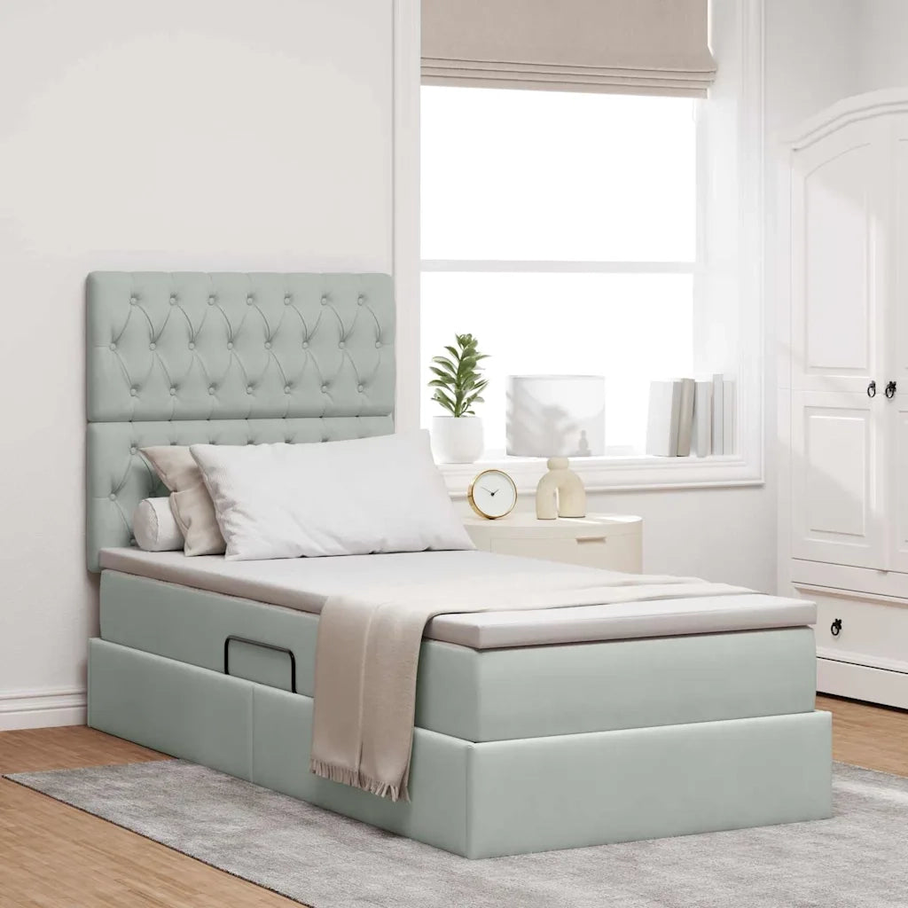 Letto con contenitore e LED Grigio chiaro 100 x 200 cm Velluto