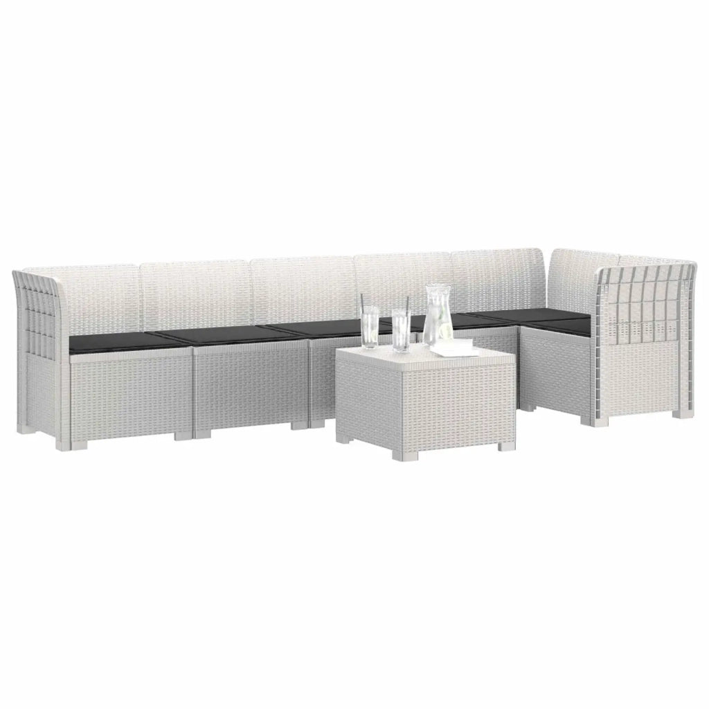Divano da Giardino 6 Posti con Cuscini Aspetto Rattan PP Bianco 3444115
