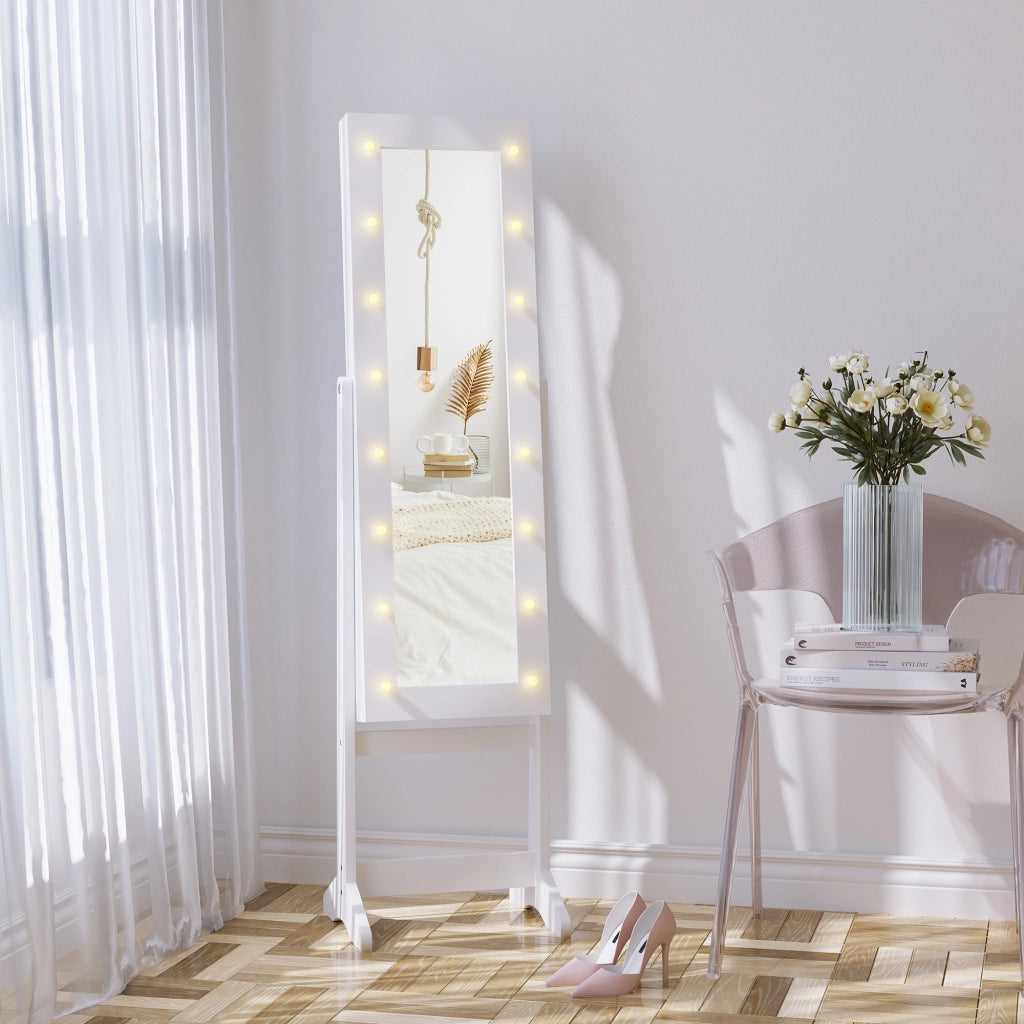 Organizzatore Gioielli Specchio con Luci LED ¨C Minimal ¨C 36x30x136 cm Bianco