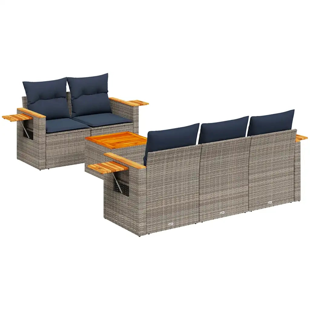 Set Divani da Giardino 6 pz con Cuscini Grigio in Polyrattan