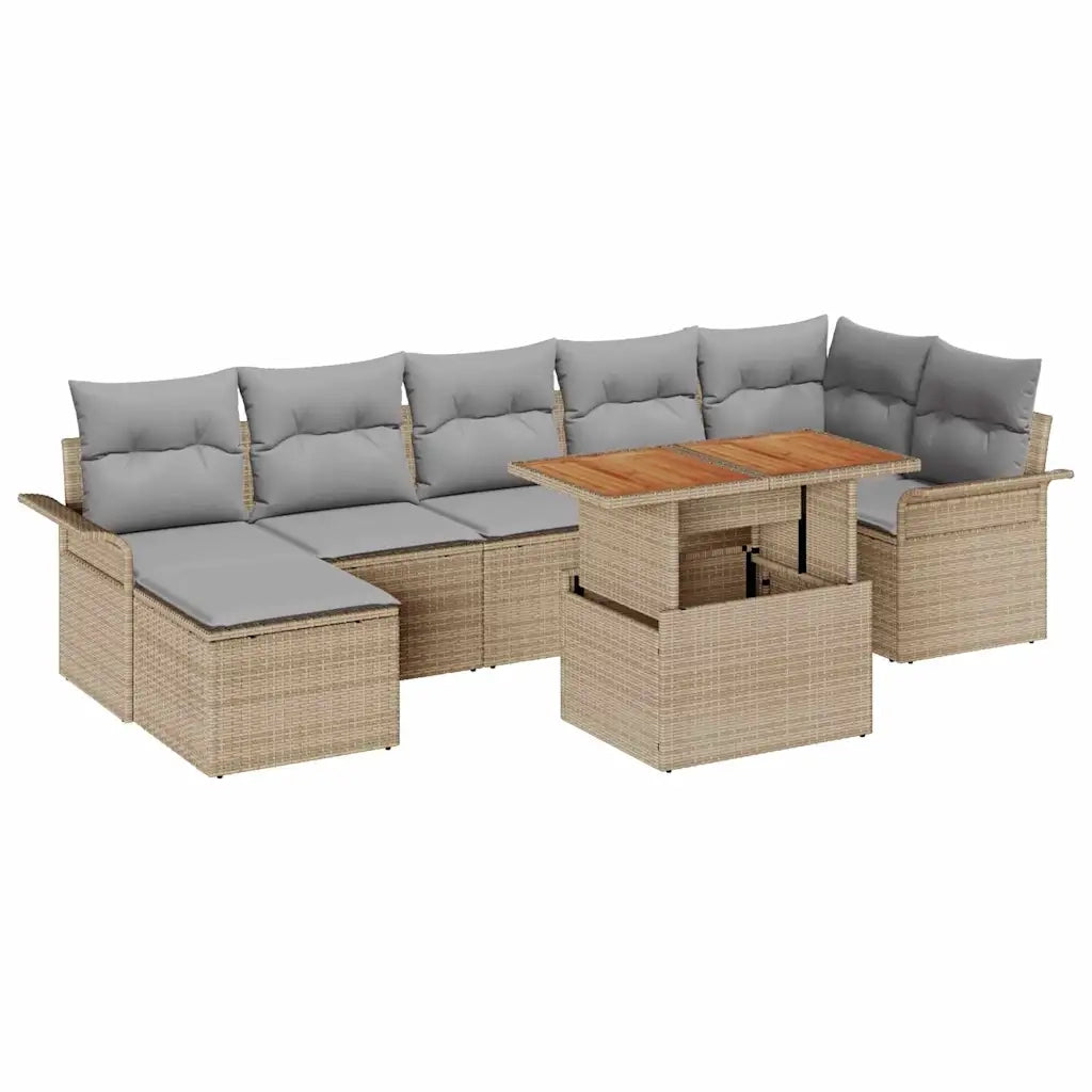 Set Divano da Giardino 8 pcs Beige Poly Rattan