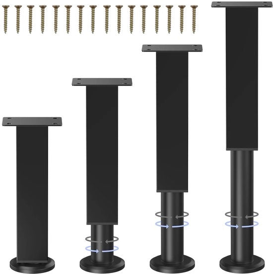 4 pezzi di piedini per mobili, neri, quadrati, regolabili, 18-30 cm