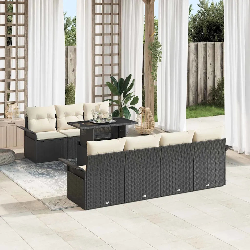 Set Divano da Giardino 8 pcs Nero Rattan in Polipropilene