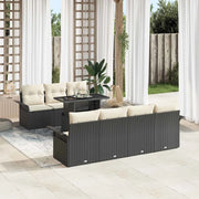 Set Divano da Giardino 8 pcs Nero Rattan in Polipropilene