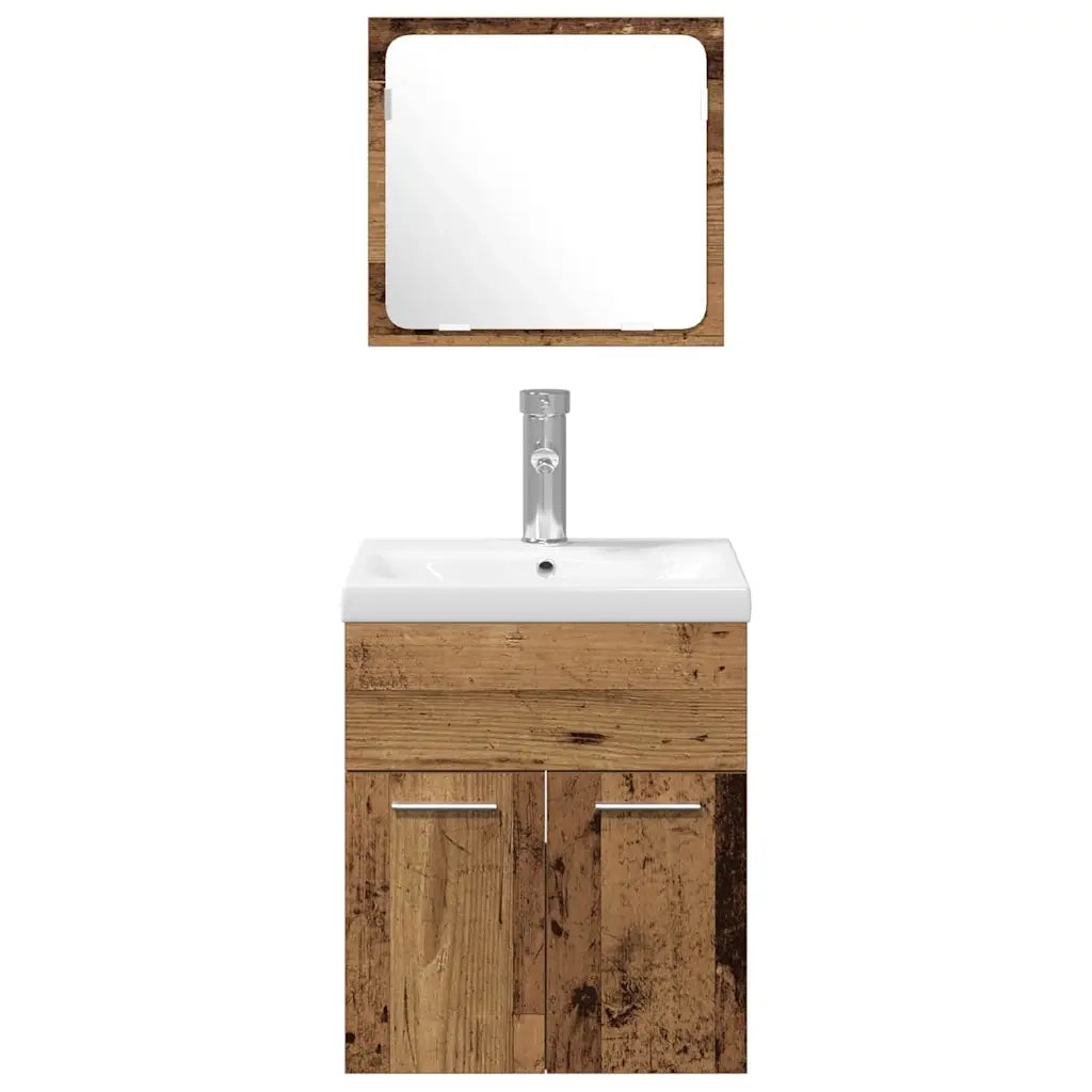 Set di mobili per il bagno con lo scaffale 4 pcs Legno vecchio 3332579