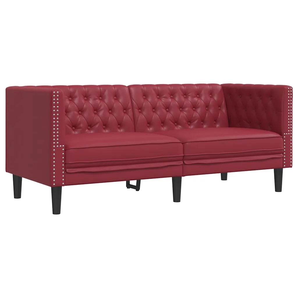 Sei Divani Chesterfield 3 pz Rosso Vino in Similpelle 3209271