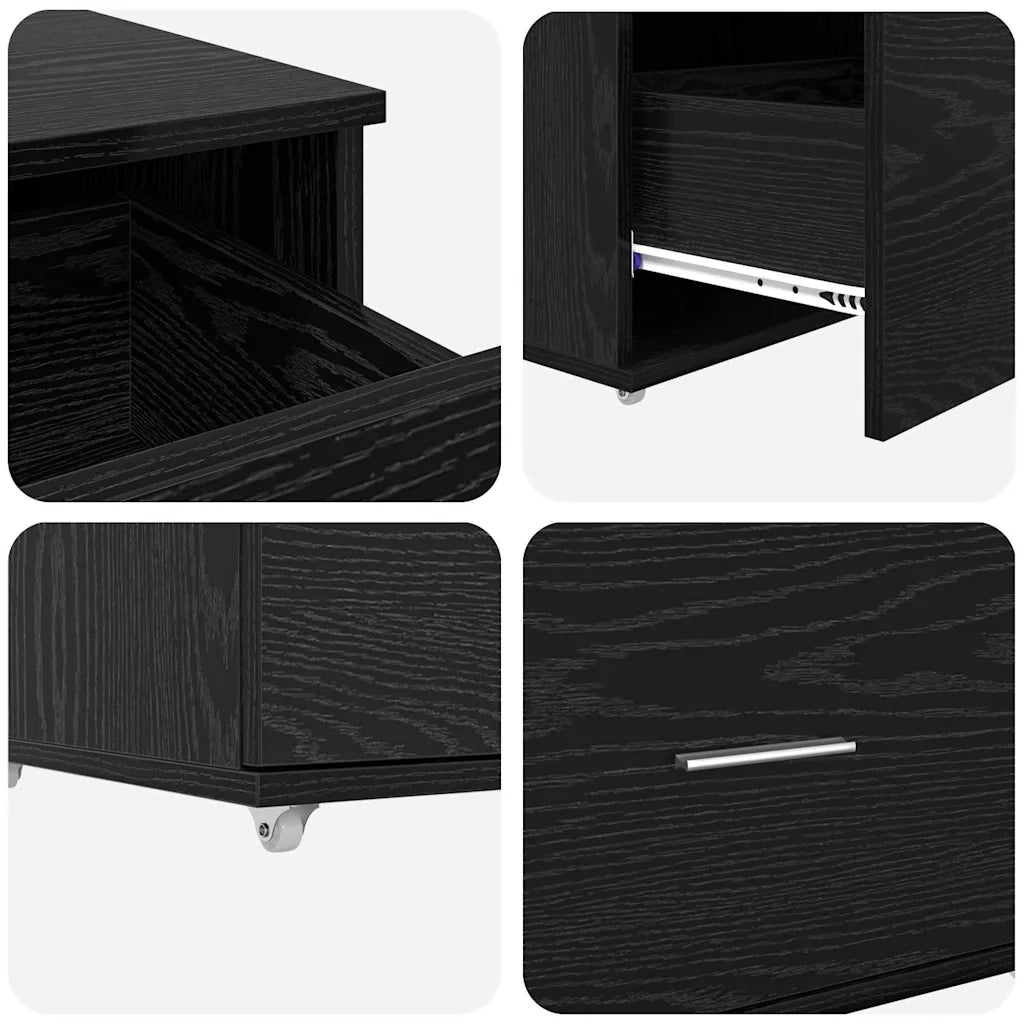 Mobile con Cassetti con ruota Rovere Nero 55 x 45 x 31 cm 869307