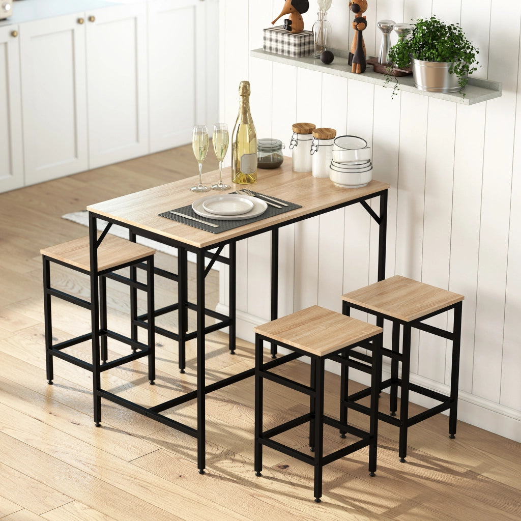 Set tavolo da bar con 4 sgabelli ¨C Xylo ¨C legno rovere chiaro, telaio metallo nero