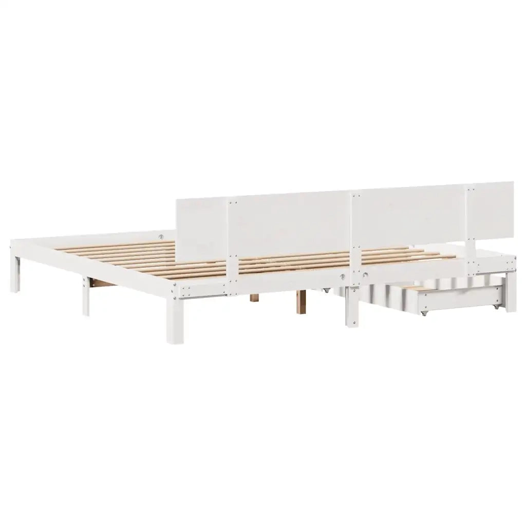 Letto matrimoniale | Letto per adulti | Giroletto con Cassetti Bianco 200x200 cm Legno Massello di Pino