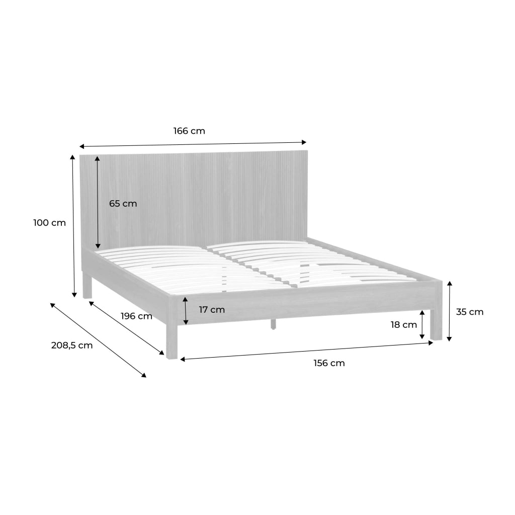 Letto con rete a doghe e testiera 160x200cm decorazione legno, marrone