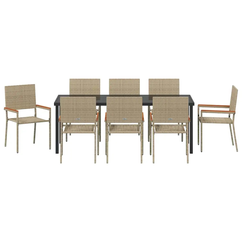 Set da Pranzo per Giardino con cuscino 9 pcs Beige polyrattan 3379722