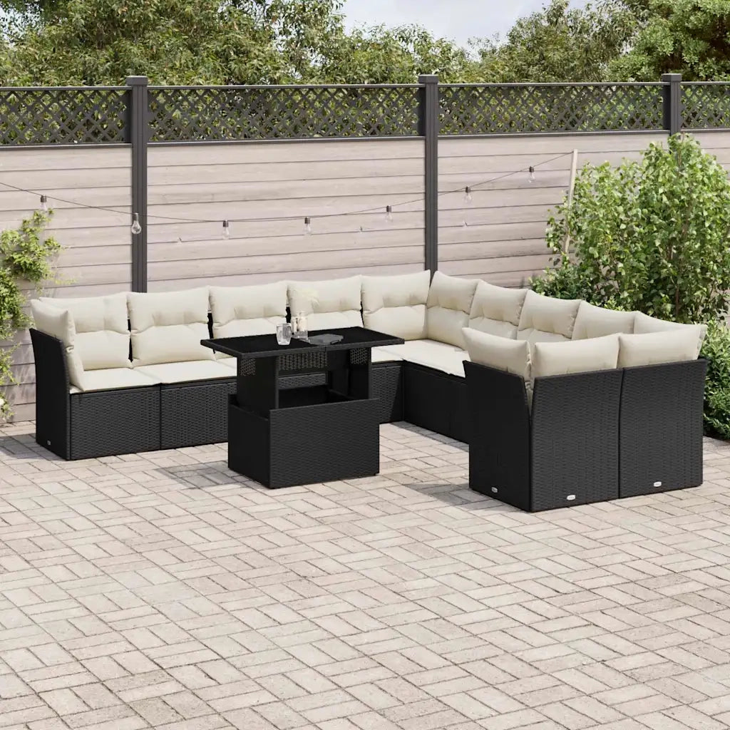 Set Divani da Giardino 11 pz con Cuscini in Polyrattan Nero
