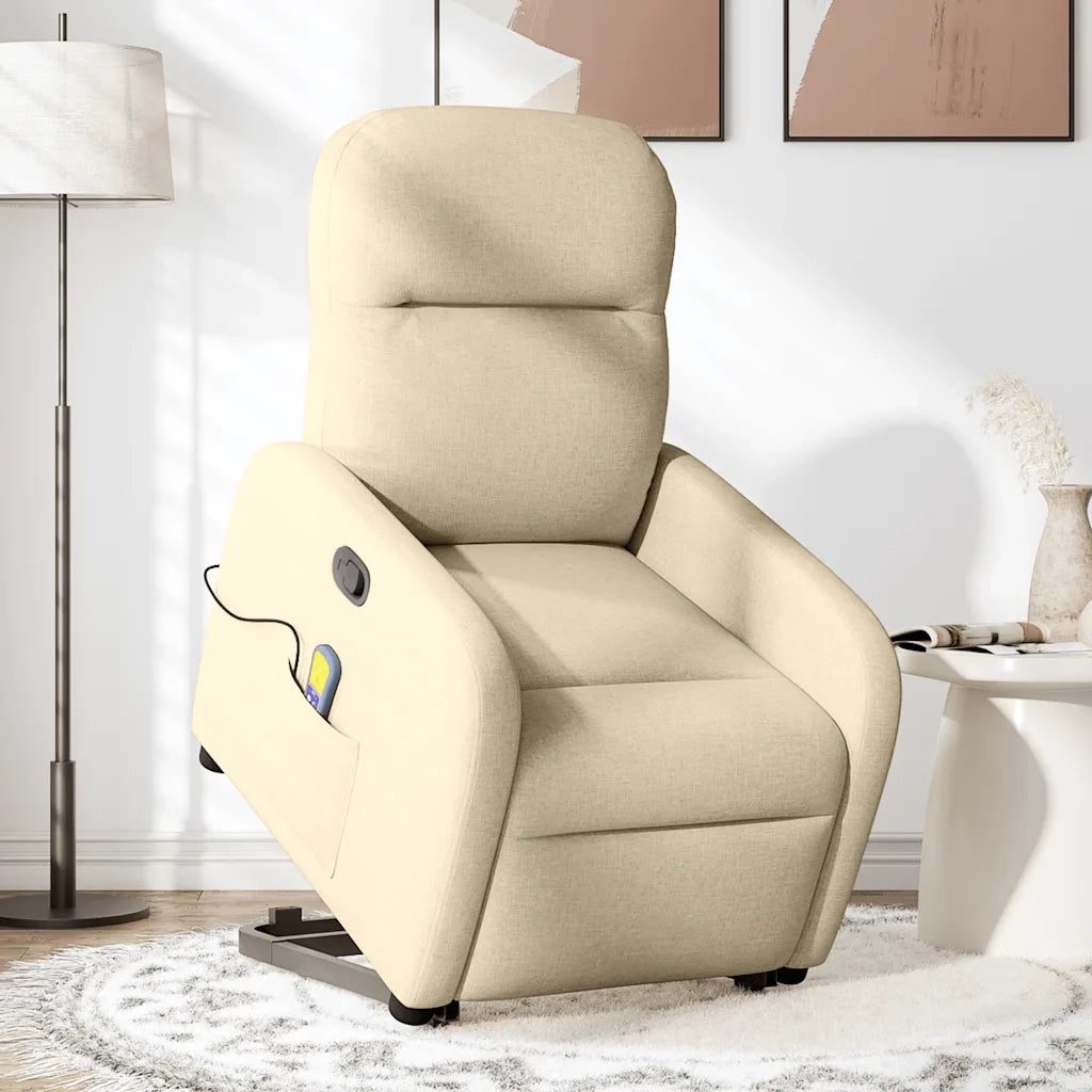Poltrona Alzapersona Massaggiante Reclinabile Crema in Tessuto 3302990