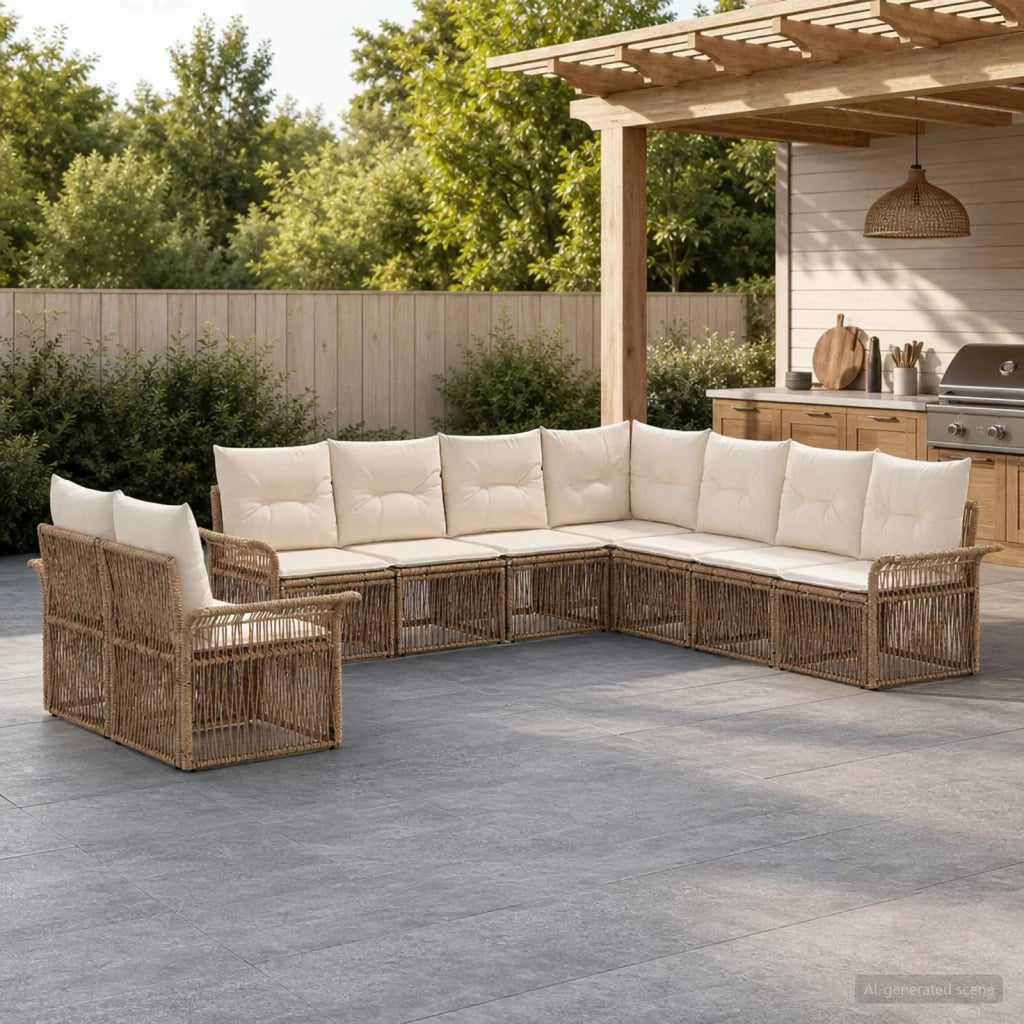 Set Divano da Giardino 9 pz Beige polyrattan 3434871