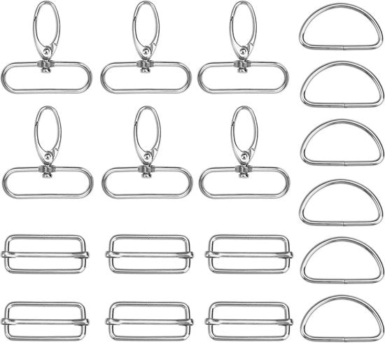 Set di accessori per la tasca da 18 pezzi - grappe da cintura/D-rinetti - ganci regolabili - attrezzi per cucito - cinture per animali/schegge per chiavi - catena di metallo resistente - accessori per artigianato