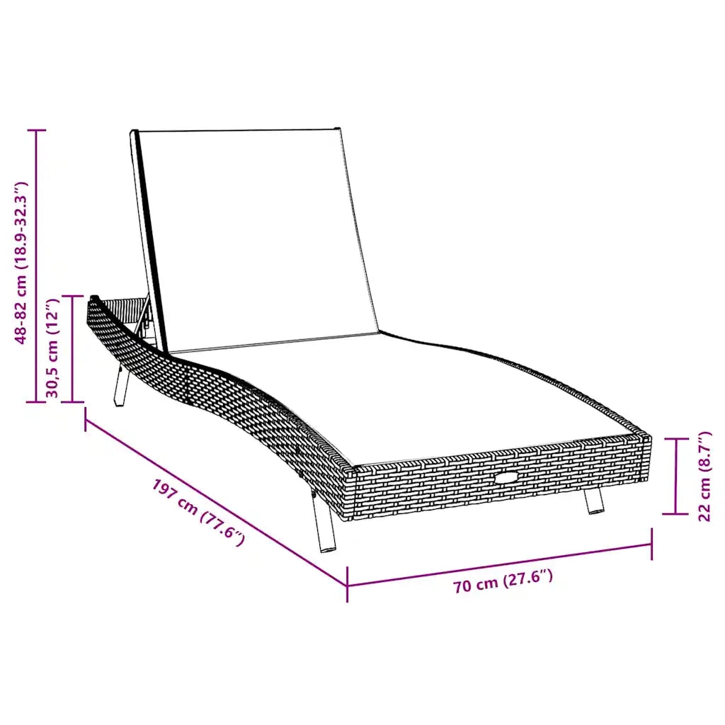 Lettino da sole Nero e Bianco 197 x 70 x 82 cm polyrattan 42009978
