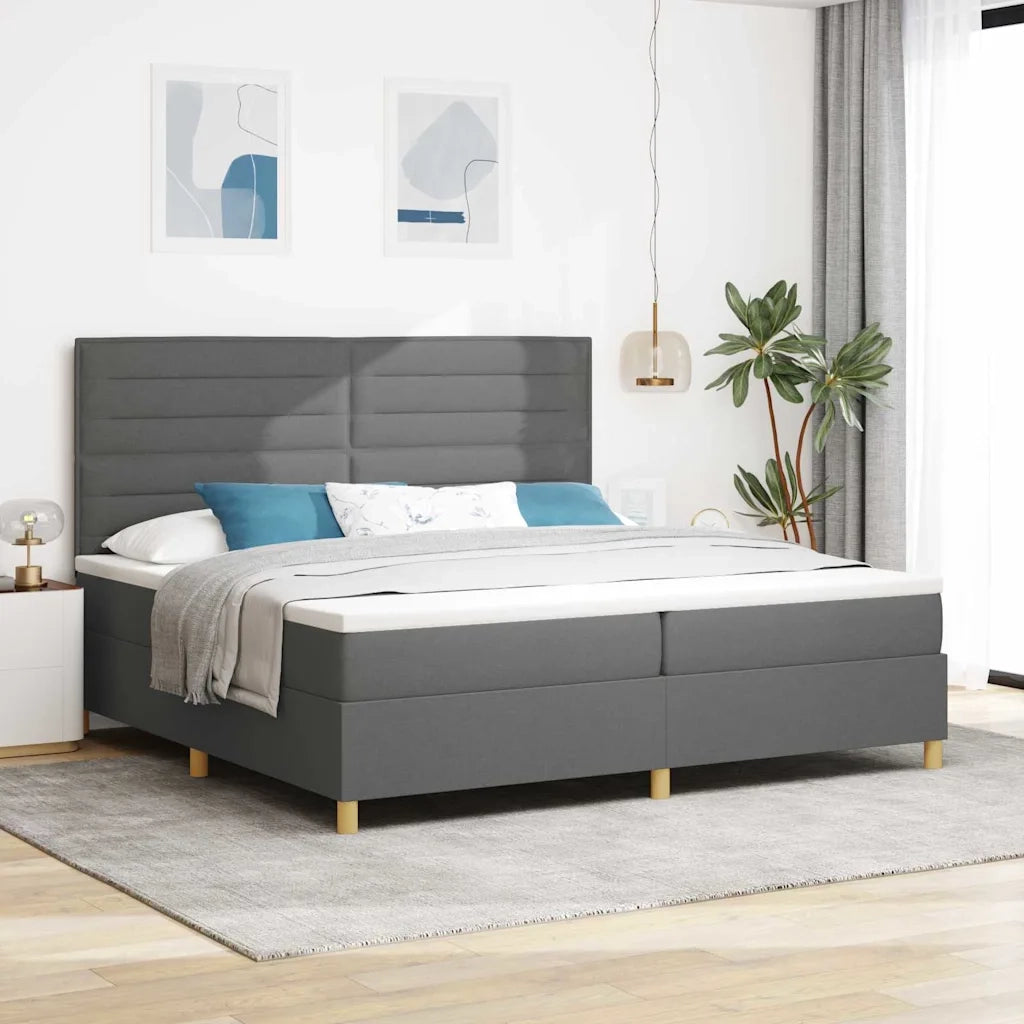 Letto a Sorgente LED Grigio scuro 200 x 200 cm Tessuto