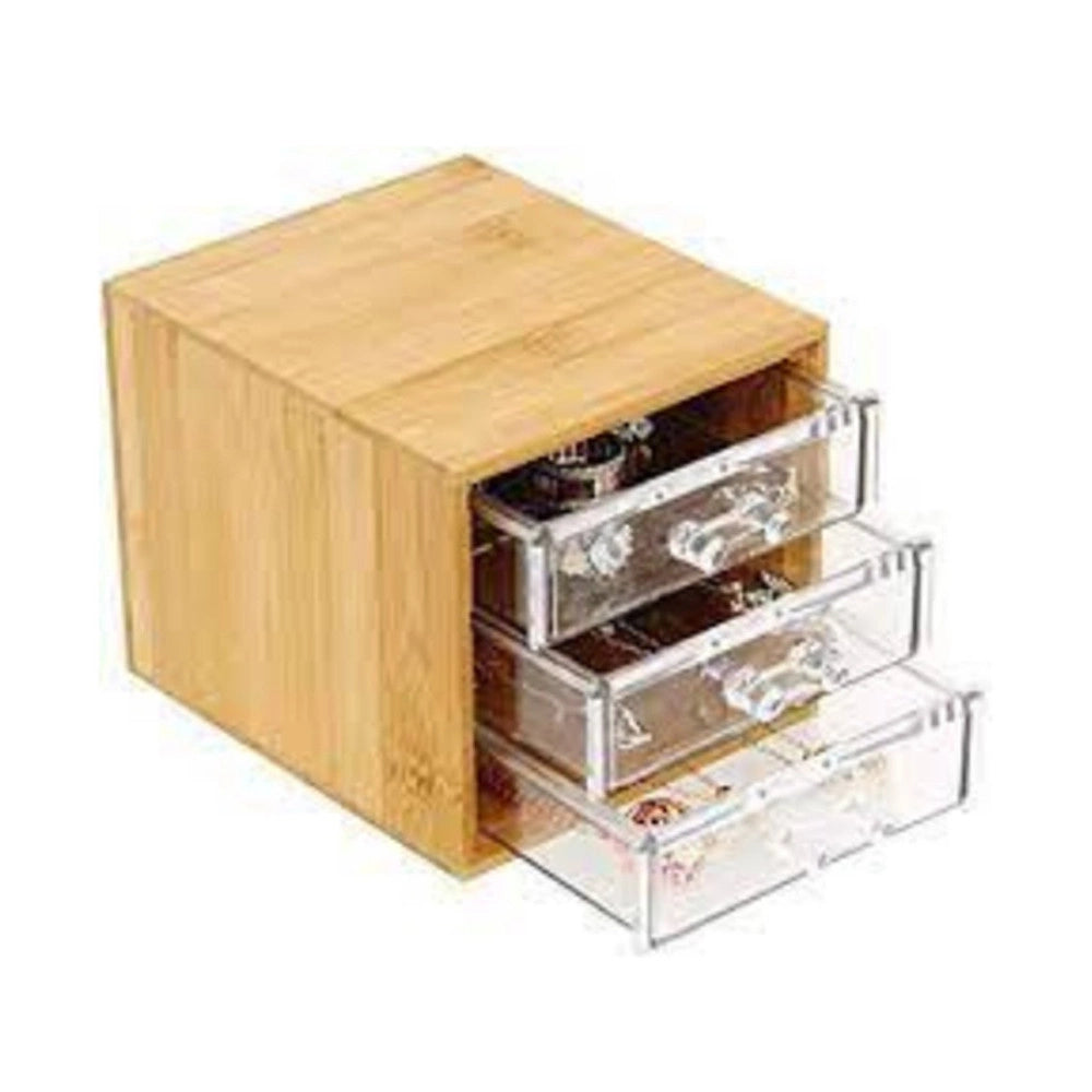 Trade Shop - Porta Gioielli Cosmetici Con 3 Cassetti Organizzatore Casa In Legno 12.3x15.3x11 Cm 10830 -