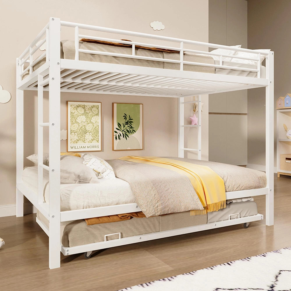 Letto a castello metallico-Xylo-140x200cm, barriera alta, bianco