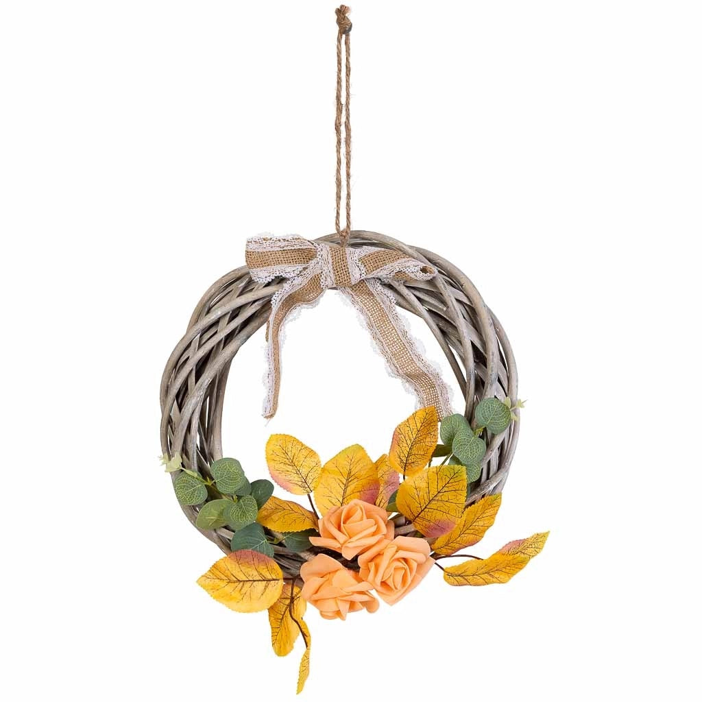 Corona in vimini con fiori pendenti multicolori, D30x6h cm