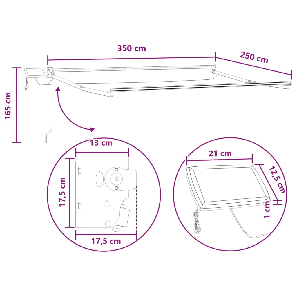 Tenda retrattile manuale con LED Tortora 3425969