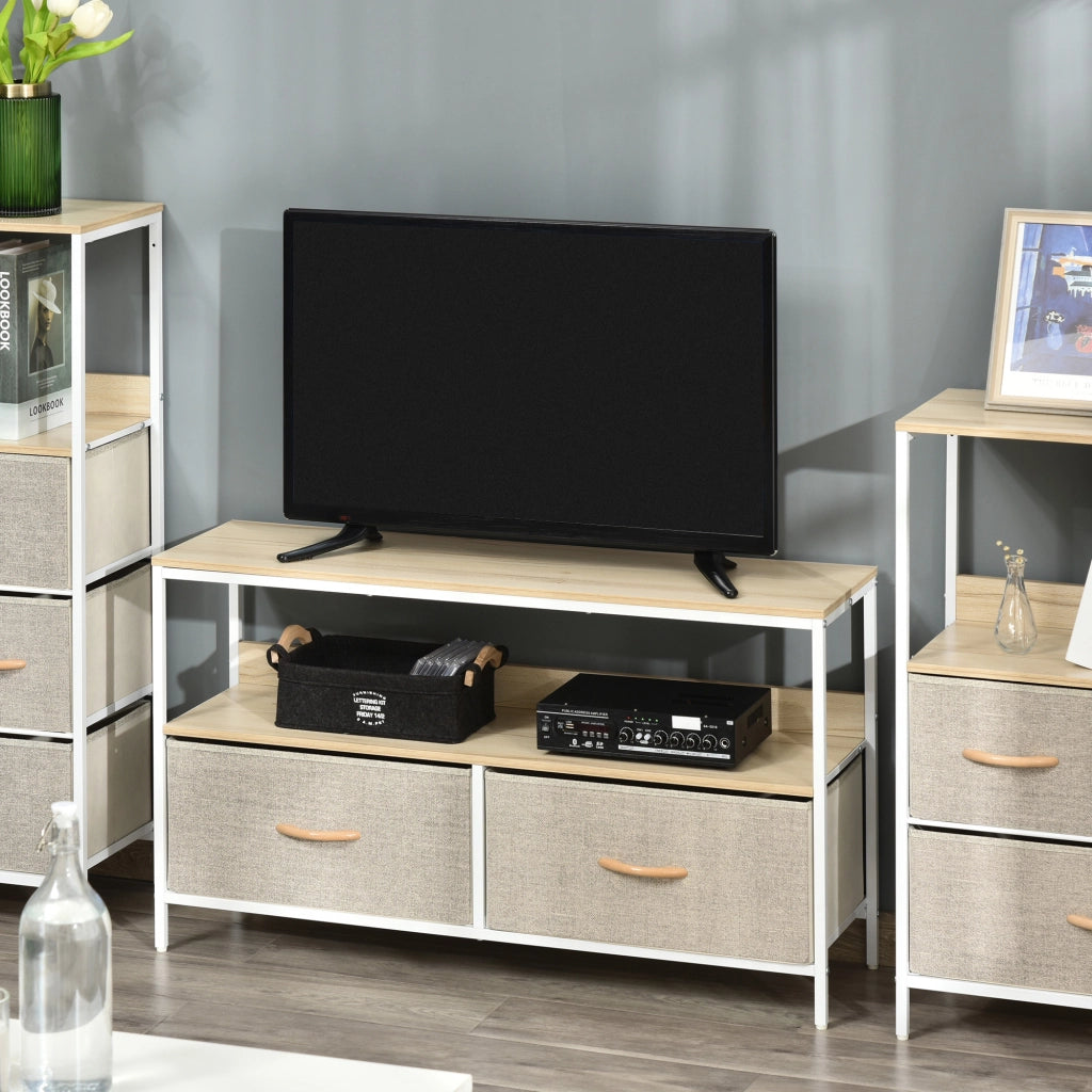 Mobile TV su Ruote con Cassetti ¨C Minimal ¨C Grigio Legno Naturale Metallo Bianco 120x30x46