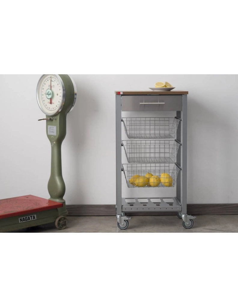 Carrello da cucina con ruote con piano color Ciliegio, ONDA ALUMINIUM