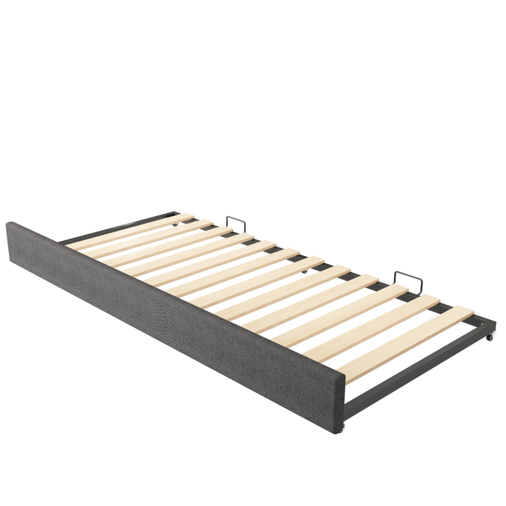 Letto Imbottito con Ausziehbett ¨C MINIMAL ¨C Grigio, Tessuto Lino, 90x190