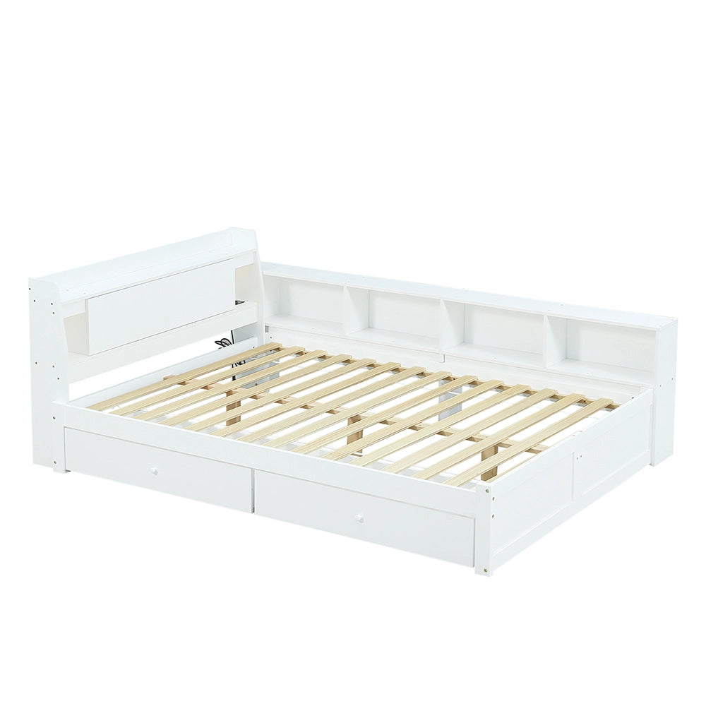 Letto matrimoniale - Xylo - 140x200 cm USB bianco
