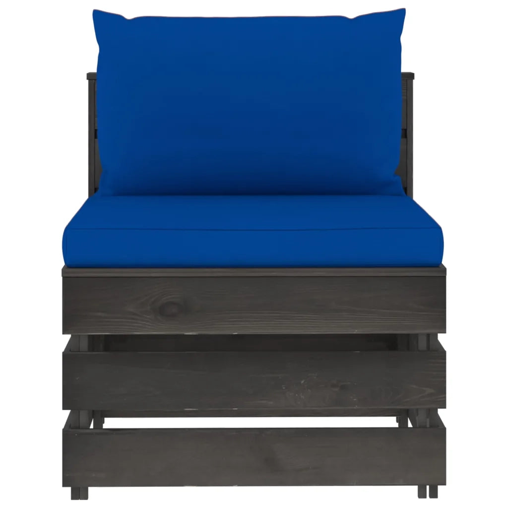 Divano Centrale Modulare con Cuscini in Legno Impregnato Grigio 3068130
