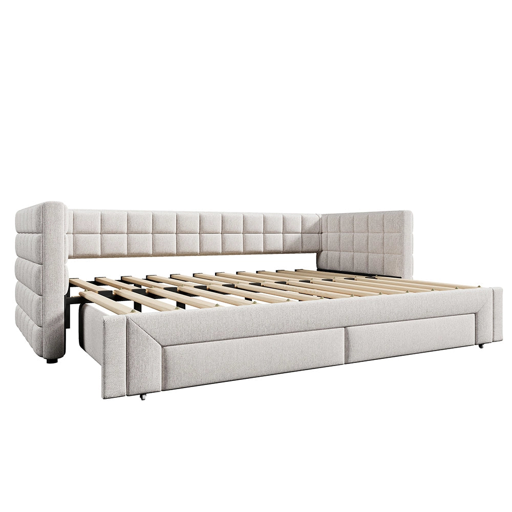 Divano letto - Xylo - 90x200 cm estendibile 2 cassetti beige