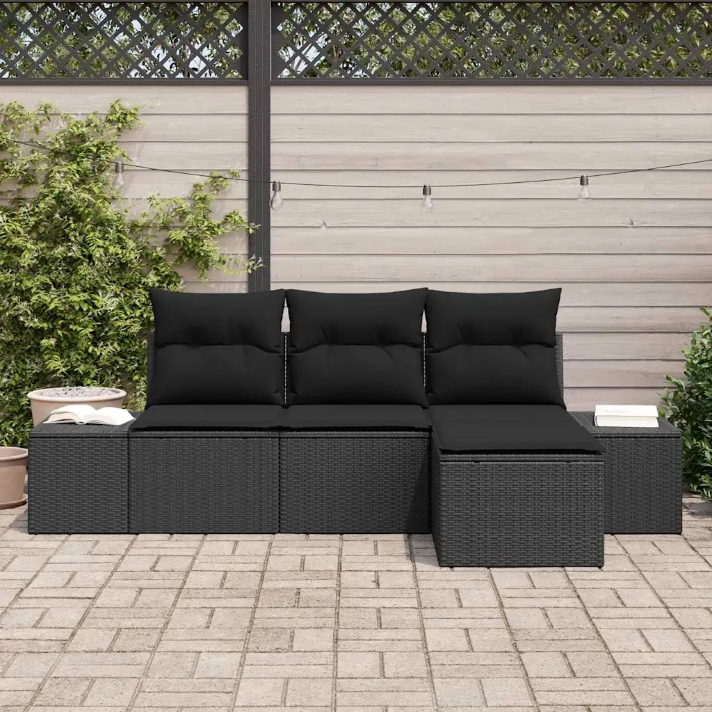 Set Divano da Giardino con cuscino con archiviazione 4 pcs Nero 3355682