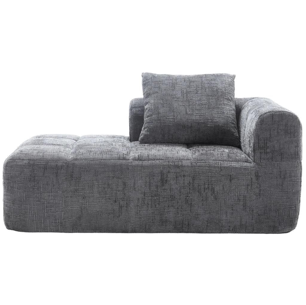Divano chaise longue 158x90x60 cm con tasche laterali e cuscino in chenille grigio