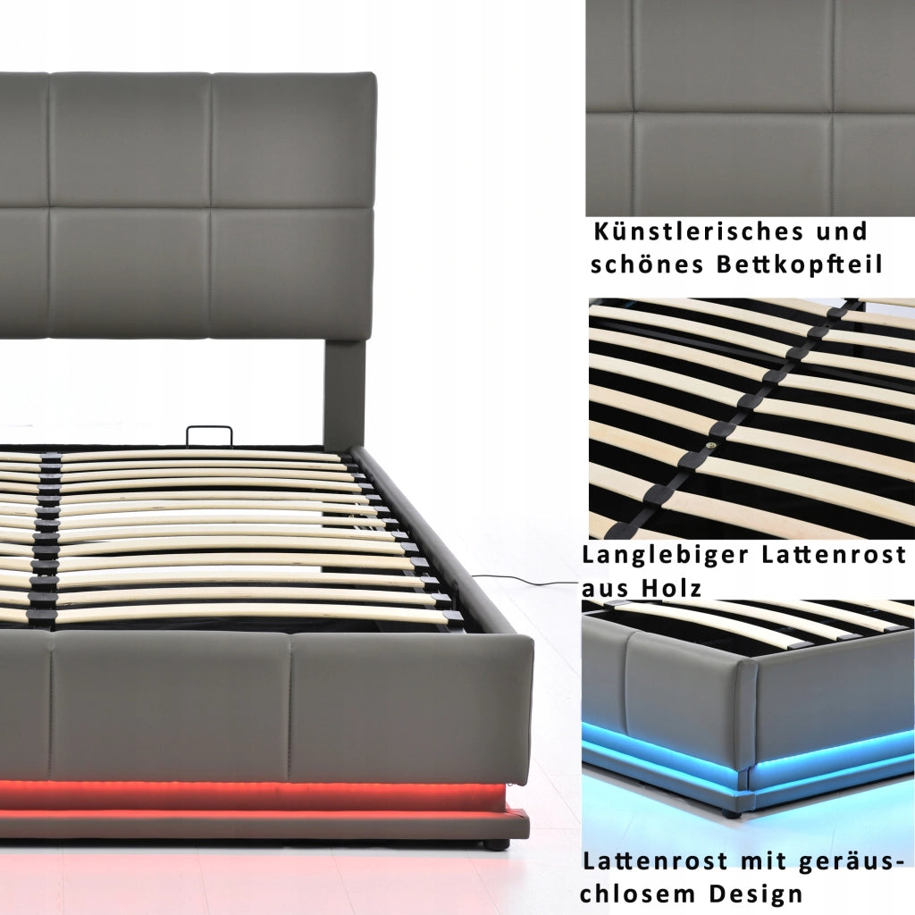 Letto imbottito con LED e ripostiglio - Xylo - 160x200 - Grigio