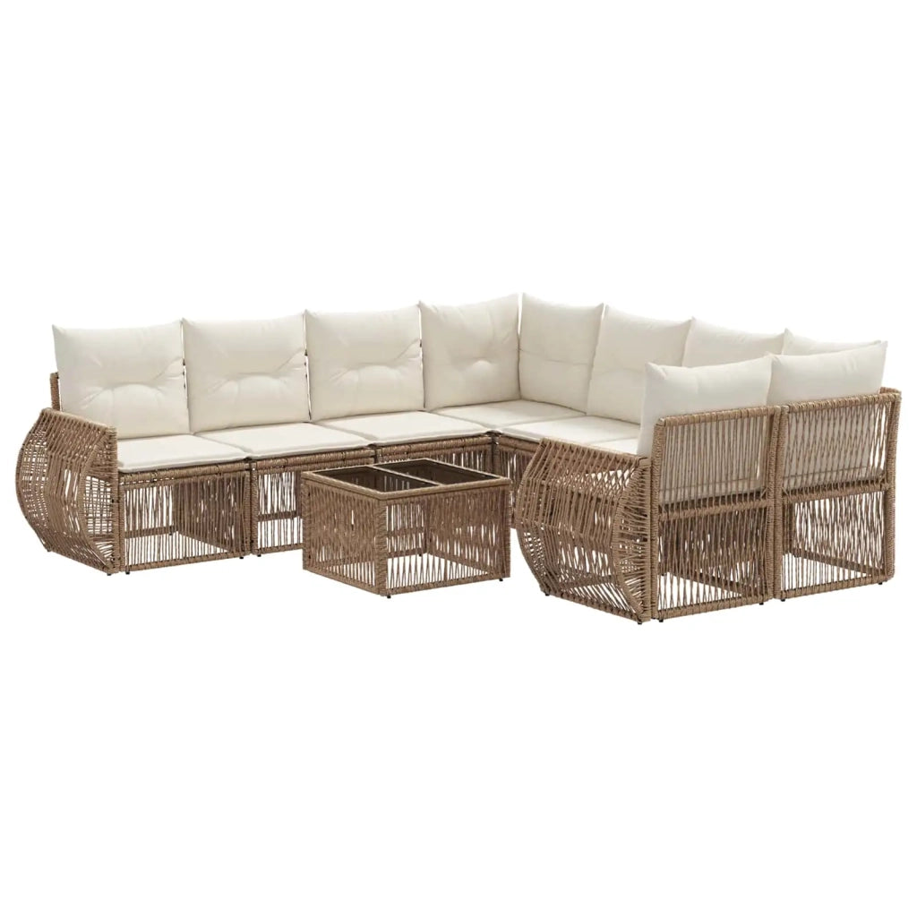 Set Divano da Giardino 9 pz Beige polyrattan 3435366
