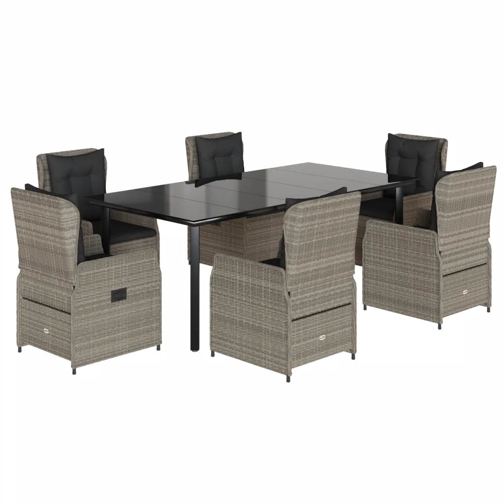 Set da Pranzo da Giardino 7 pz Cuscini Polyrattan Grigio Chiaro
