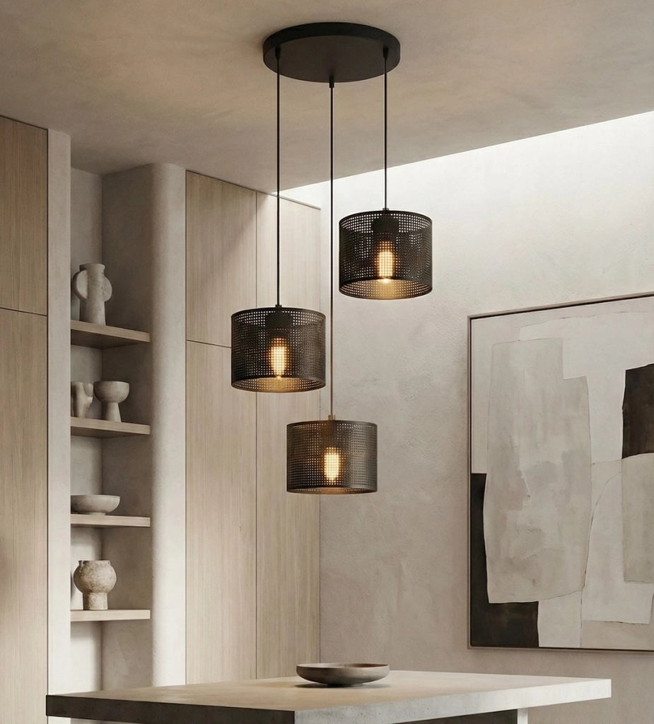 Lampada sospesa LUX 3xE27 nera cilindrica Emibig