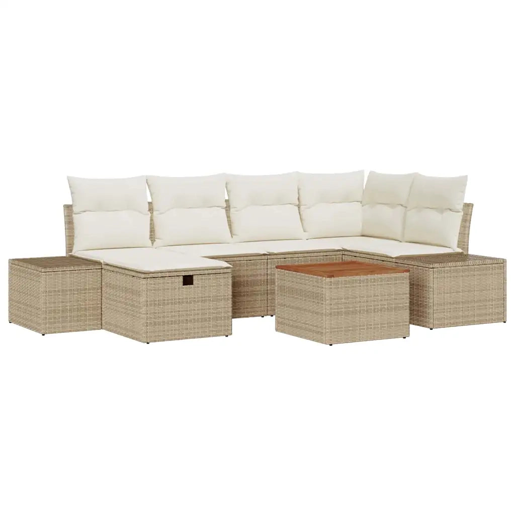 Set Divano da Giardino con cuscino 7 pcs Beige Poly Rattan
