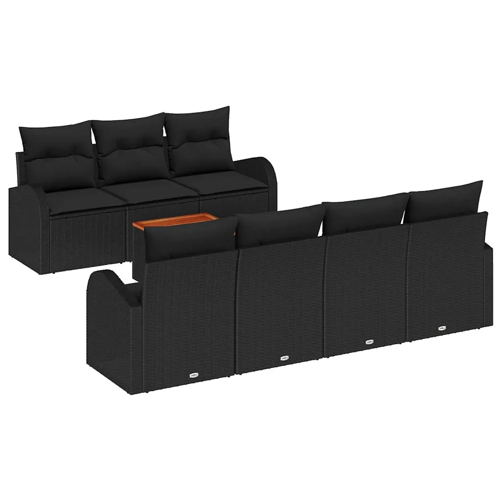 Set Divano da Giardino con cuscino 8 pcs Nero polyrattan