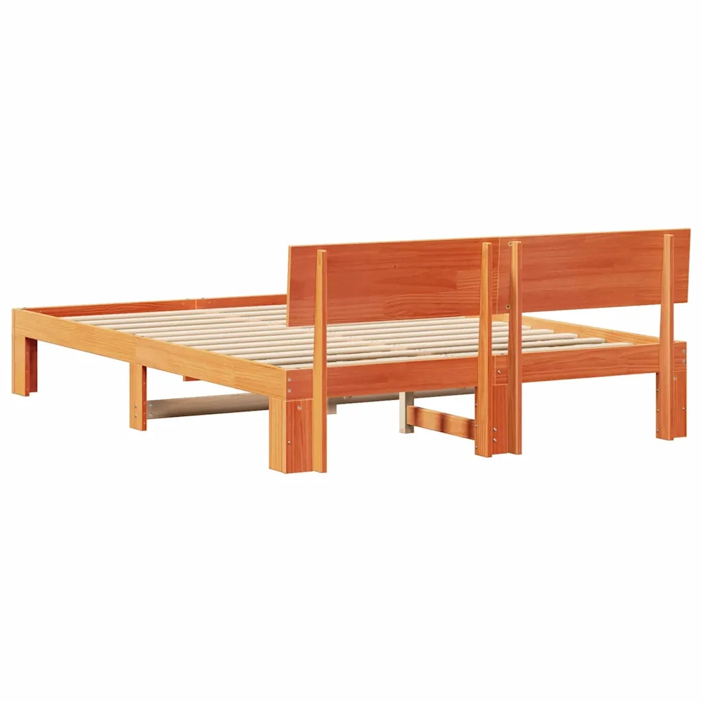 Letto matrimoniale | Letto per adulti | Struttura del letto Marrone cerato 140 x 200 cm Pino massello