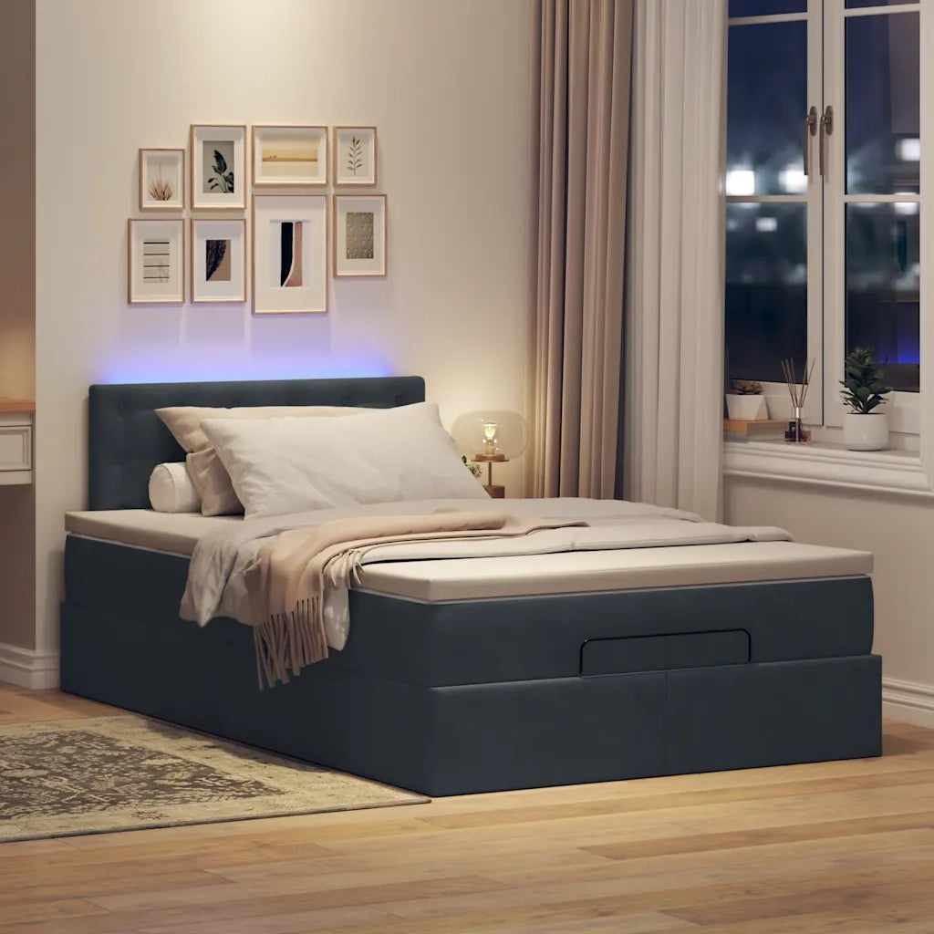 Pouf Letto con Materasso e LED Grigio Scuro 120x190cm Velluto
