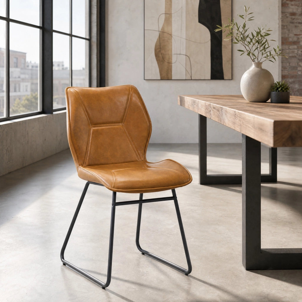 Set di 2 sedie da pranzo in similpelle con struttura in metallo, colore marrone