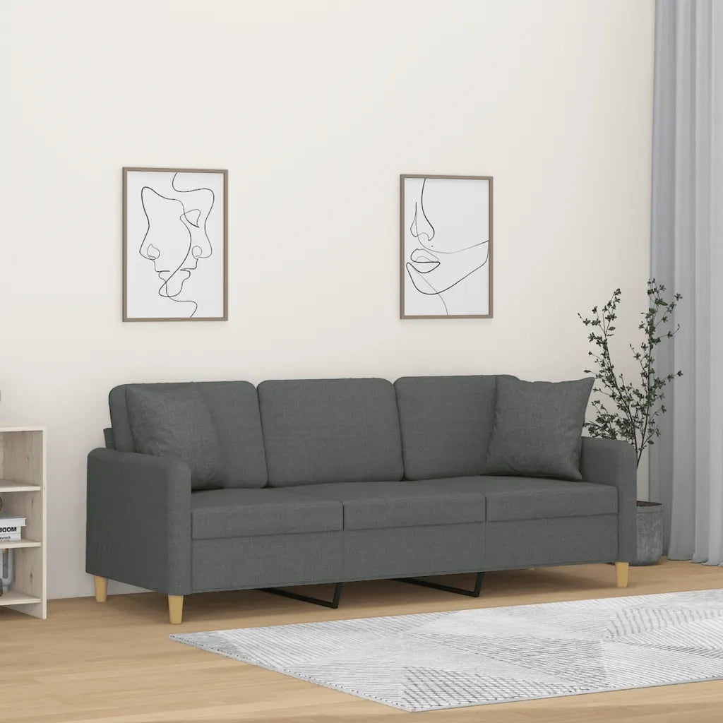 Divano a 3 Posti con Cuscini-Sofa 3 Posti con Cuscini Grigio Scuro 180 cm in Tessuto 863617