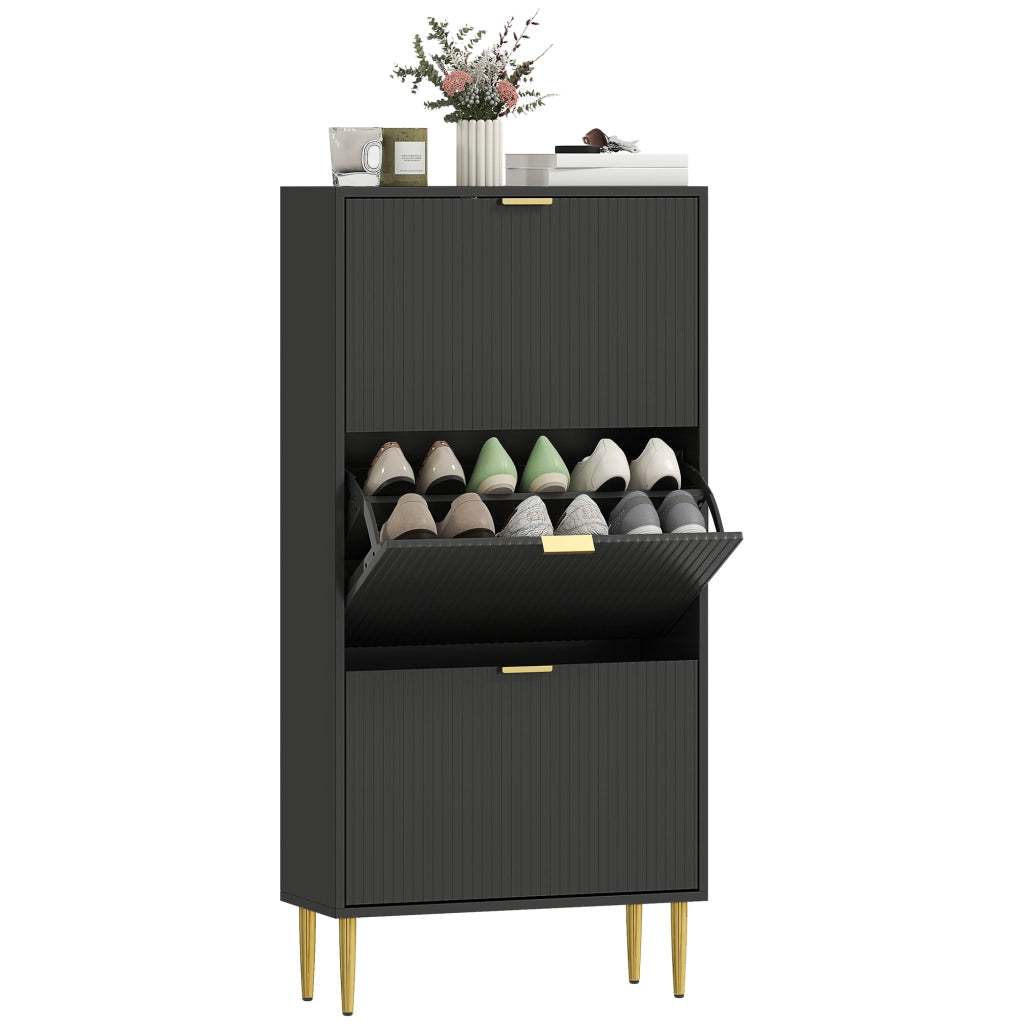 Scarpiera con Ante e Cassetti ¨C Minimal ¨C Nero 60x24x122,5 cm