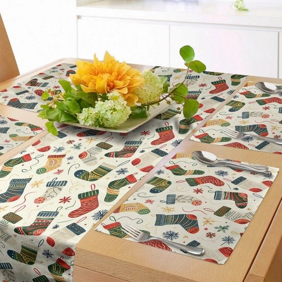 Set di placemats per tavola - Decorazione per tavola - Set con placemats - colore scuro corallo verde blu grigio - Tavolo e placemats - Adatto per occasioni speciali - Modello: Kersttafellopers - Codice prodotto: 123456