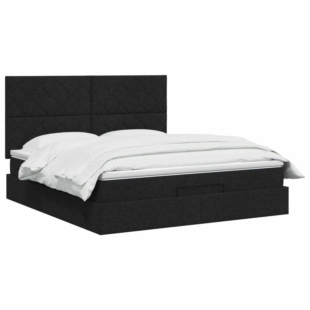 Letto Ottomano con Materasso e LED Nero 140 x 200 cm Tessuto 3458161