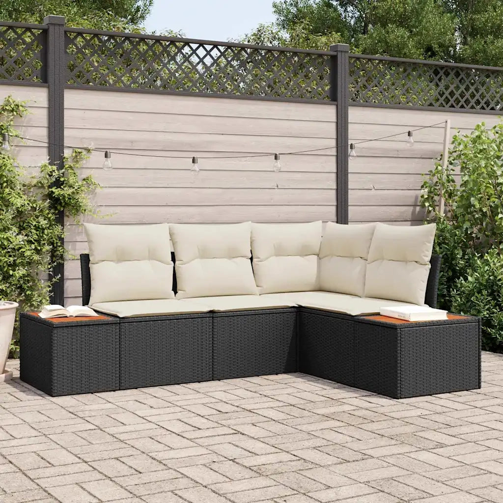 Set Divano da Giardino con cuscino 5 pcs Nero Poly Rattan