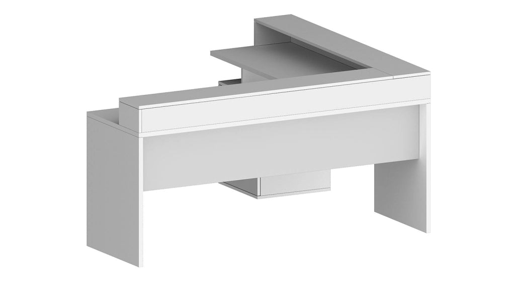 Scrivania Angolare 3 Cassetti e Ripiani a Giorno 180/160x60x90 cm New Selina Bianco Lucido