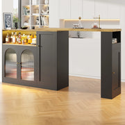 Bartisch Girevole 360¡ã con Scrivania, Credenza, LED e Ante in Vetro ¨C Xylo ¨C Nero Opaco, Legno, 198x39.6x97